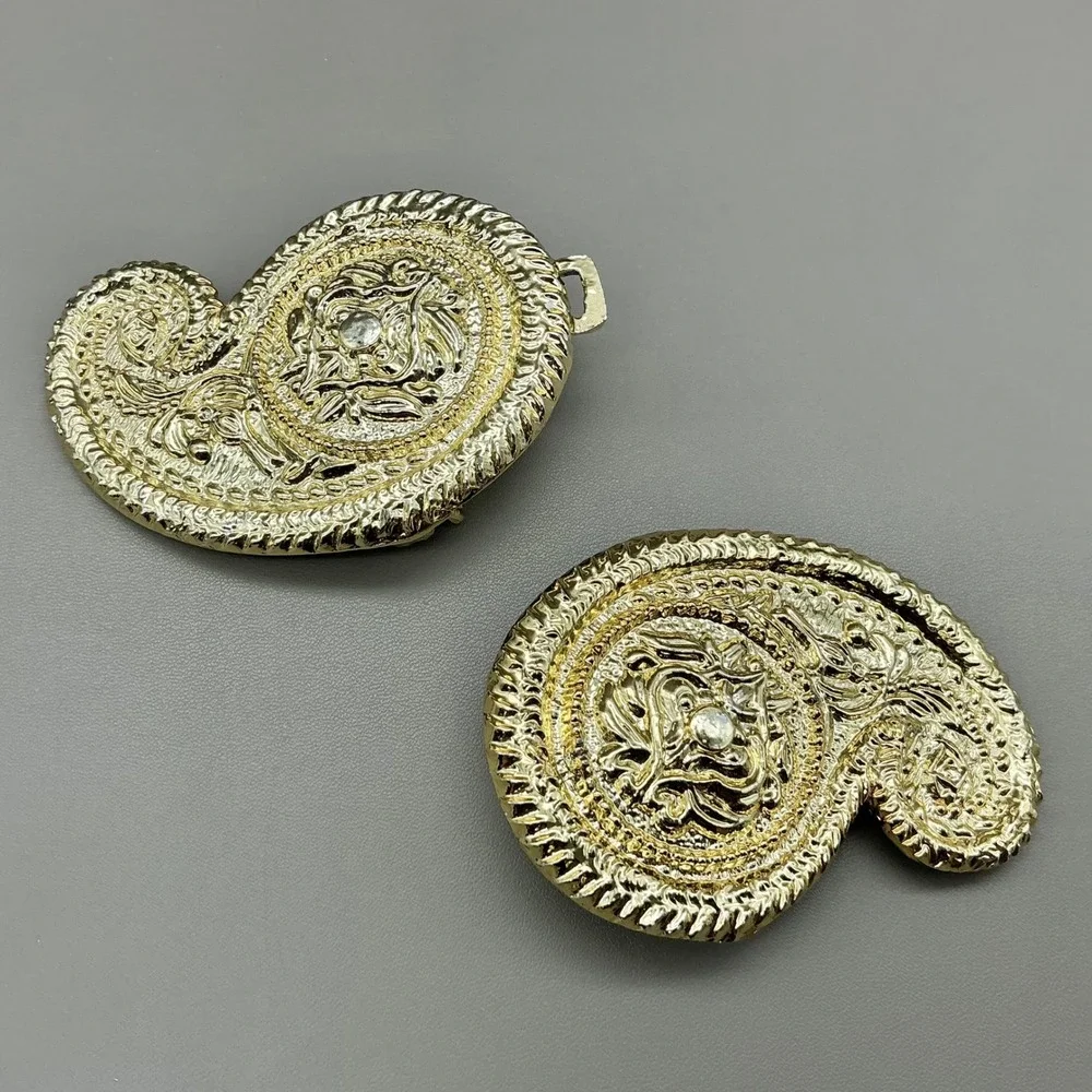 Belt Buckle Women Gold Tone Paisley Ornate Rhinestone Interlocking 5.5 Inch